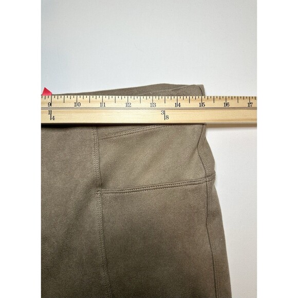 SPANX Faux Suede Tan Taupe Skinny Pull On Stretch Pants Leggings Women's LARGE - Picture 9 of 11